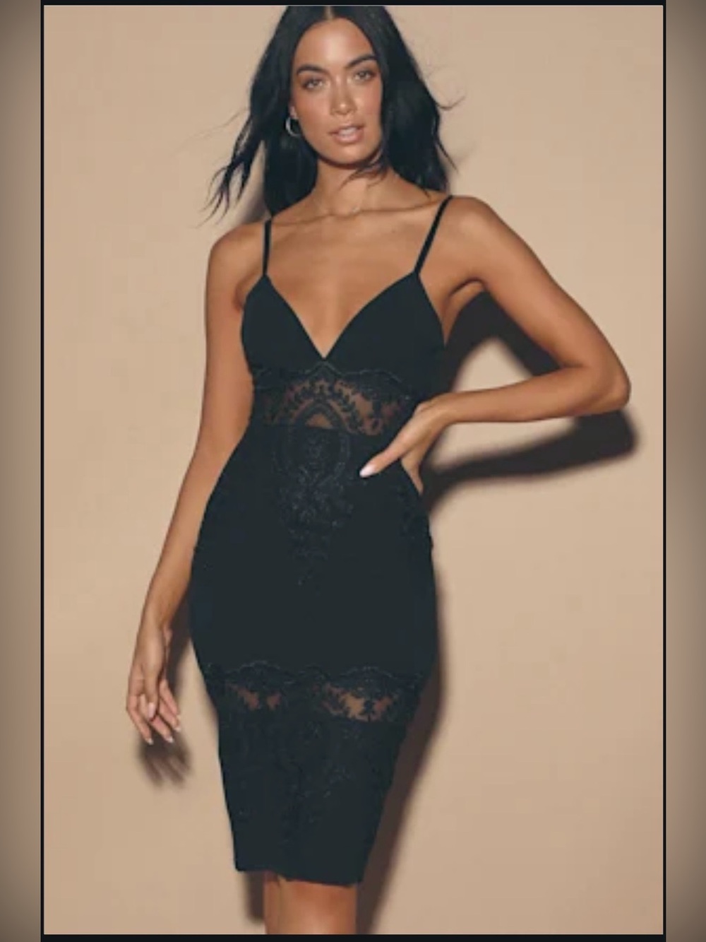 Lulus Can't Deny It Black Lace Bodycon Midi Dress size Small